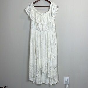 Lane Bryant white eyelet cutout lace flouncy layered dress size 14/16